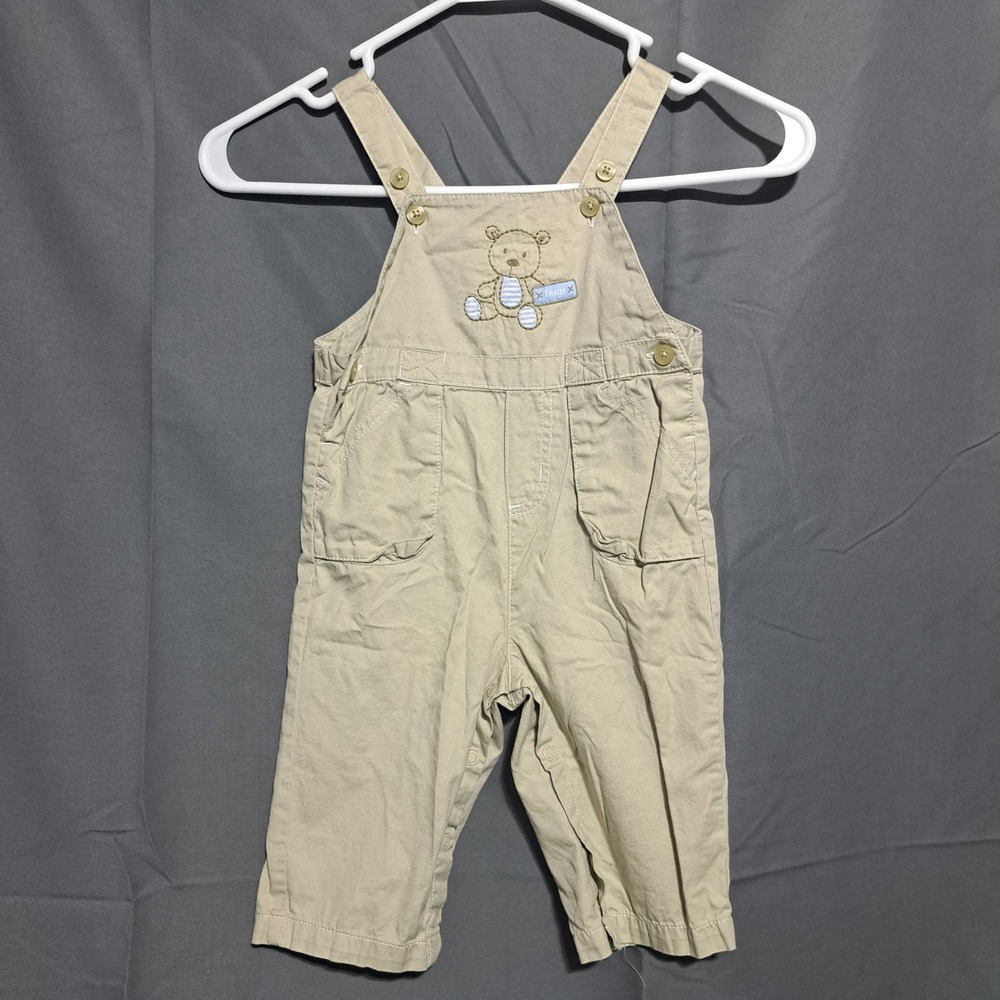 Carters Baby‎ Boys Khaki Bear Hugs Overalls Tan Cotton Twill 12 Months